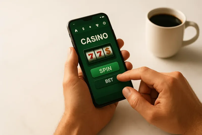 Man's hands tapping a mobile casino interface on phone