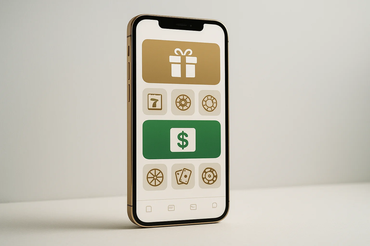 Modern smartphone displaying sleek casino app interface with games and bonuses